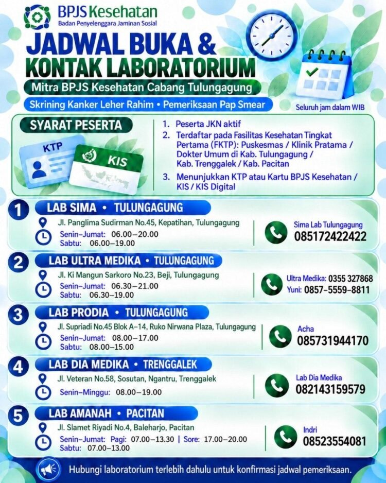 Cegah Kanker Serviks Sejak Dini, BPJS Kesehatan Cabang Tulungagung Imbau Peserta JKN Manfaatkan Layanan Pap Smear Gratis Cegah Kanker Serviks Sejak Dini, BPJS Kesehatan Cabang Tulungagung Imbau Peserta JKN Manfaatkan Layanan Pap Smear Gratis